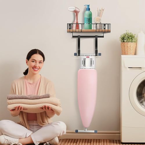 TJMOREE-Ironing-Board-Hanger-Metal-Wall-Mount-Iron-and-Ironing-Board-Holder-Laundry-Room-Decor-and-Storage-with-Large-Storage-Black