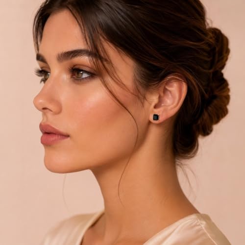 Image of ACCESSHER Gold-Tone Square Contemporary Stud Earrings | Fashion Jewellery, Valentine Gift for Girlfriend | Trendy Earrings for Women and Girls