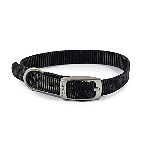 Ancol Viva Lightweight Buckle Collar Black, Collar Size 4 to fit 35-43cm, Weather Proof