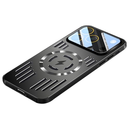 MEIXIAO(梅雨明け) 適用対象iPhone 17 Pro Max/17 Pro/Air/17用マグネティックケース、熱放散ホローバックPCカバー、薄型カメラレンズドロップ保護ケース,黒,17