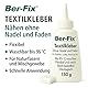 Ber-Fix Textilkleber 150g | Stoffkleber Waschmaschinenfest 95°C & Bügelfest 180°C | Transparent & Flexibel | Repariert Jeans, Kleidung, Leder (Rau-Seite), Markisen OHNE NÄHEN | Inkl. 2 Schwämmchen