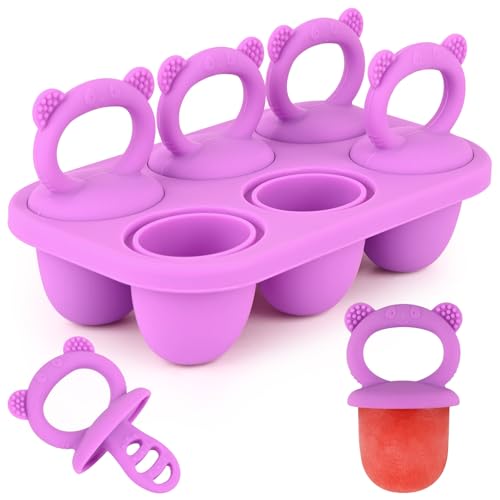 Image of Sakolla Baby Popsicle Molds Mini 6-Cavity Silicone Ice Pop Mold with Sticks Breastmilk Popsicle Molds for Teething Relief Toddler Popsicle Mold for Ice Cream Frozen Yogurt and Fruit Juice (Purple)