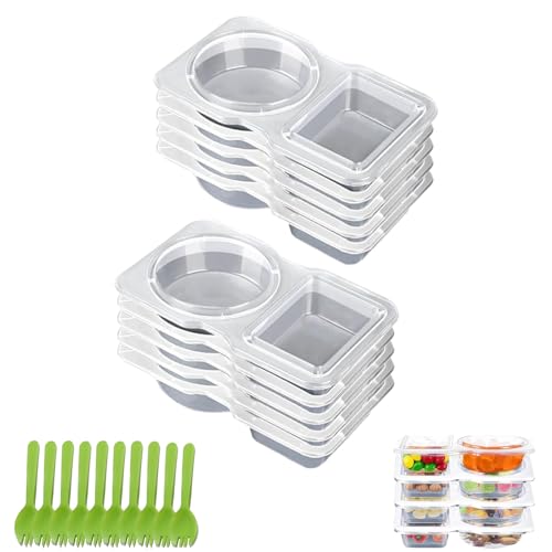 Recipientes reutilizables para aperitivos con tapas, contenedores de condimentos de doble compartimento con tapas, recipientes reutilizables para condimentos para aperitivos, salsas para llevar,