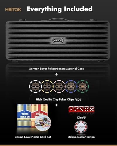 image for HEITOK 500 Pcs Poker Chip Set 14 Gram Clay Composite Heavyweight Casin