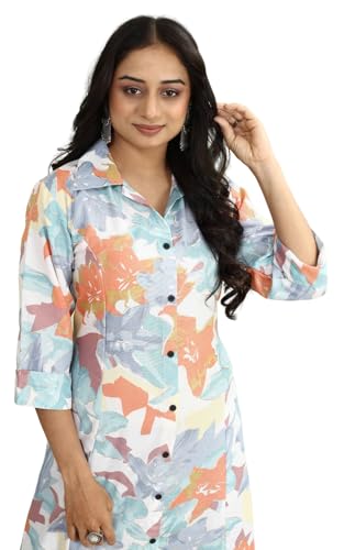 Image of KESUDI A Line Dresses for Women Western Rayon Floral One Piece Dress for Women | Stylish Flared Roll Tab Sleeve | Knee Length Midi Maxi Dress | Wear as Beach, Party