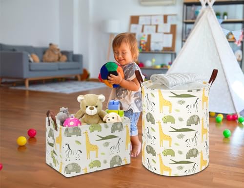 Image of NTAOHAMPER Rectangular Green Storage Basket,Collapsible Gift Basket with Handles,Kids Toys /Books Box,Room Decor(Green Animal)