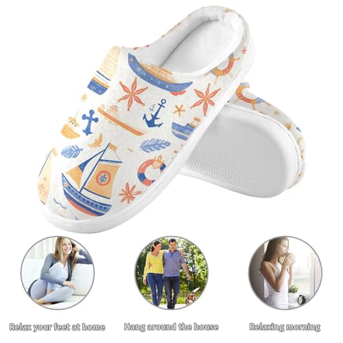 JUNZAN Blue Boats Anchors Womens Cotton House Slippers Closed Toe Memory Foam Indoor Slippers for Outdoor Birthday Presents 6-73