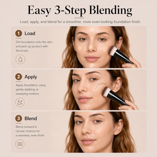 JoMay Flat Top Kabuki Foundation Brush, Angled Makeup Brush for Liquid Foundation, Dense Soft Vegan Bristles, Streak-Free Full Coverage Blending Brush for Beginners & Daily Makeup, 1 PCS - image 6
