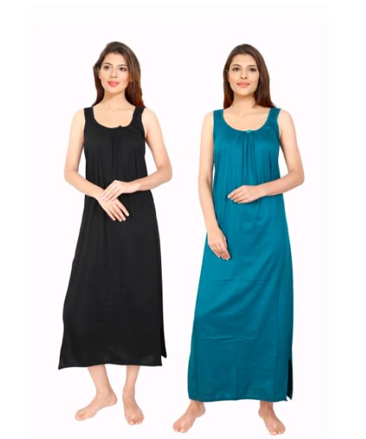 Image of Women's Sleeveless Maxi Night Dress, Spaghetti Strap Nighty, Comfortable Sleepwear Pack of 2
