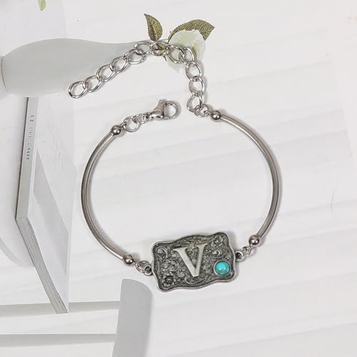 Image of Belt Buckle Bracelet Initial Letter A-Z Bracelets Western Cow Tag Bracelet Belt Buckle Necklace Western Style Initial Letter Pendant Necklace