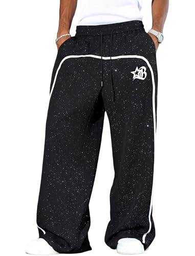 ZAFUL Mens Baggy Sweatpants Wide Leg Y2k Elastic Waist Track Pants Printed Casual Pants Streetwear Men with Pockets