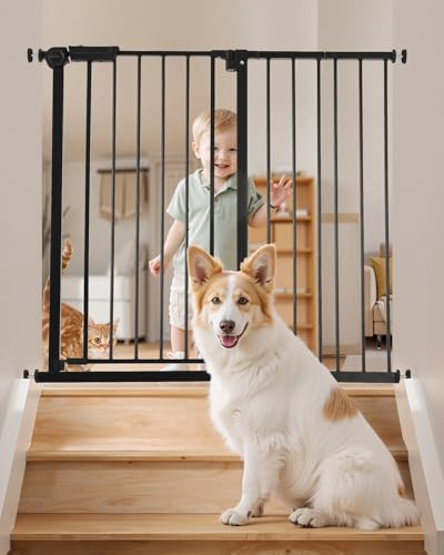 VEVOR Cancello per Bambini Animali Domestici, Cancelletto Alto 914 mm Larghezza Regolabile 65 a 101,6 cm, Kit Montaggio a Pressione, Tazze da Parete per Scale Porte, Apertura Una Mano Nero