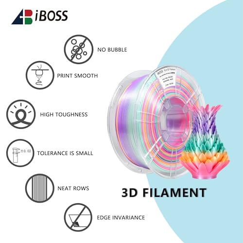 Image of iBOSS Silk Candy Rainbow PLA+ Filament, 1kg Neatly Wound 3D Printer PLA Plus Filament 1.75mm+ / -0.02mm, Fast Color Change Each 8 Meters, Suitable for Most FDM Printers(Silk Candy Rainbow)