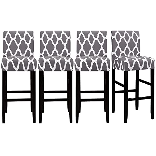 Image of Lellen Bar Stool Chair Covers Set of 4,Jacquard Bar Stool Cover Barstool Covers Slipcovers Stretch Bar Stool Covers with Backs Bar Stool Protector Covers for Kitchen Dining Room Counter Island