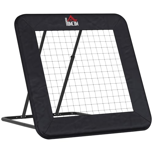 HOMCOM Rebounder Pieghevole e Regolabile da Esterno per Calcio, Baseball e Pallavolo, Rete da Calcio in PE, Metallo e Tessuto Oxford, 128x118x108-120 cm, Nero