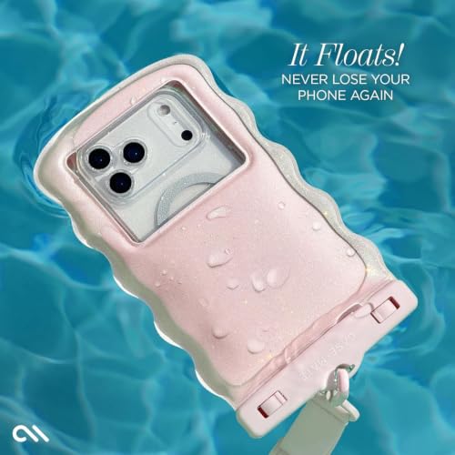 Image of Case-Mate Wavy IP68 Large Waterproof Phone Pouch - Ballet Pink Twinkle | Hidden Pocket for Card /Cash - Floating Mobile Cover w /Crossbody Lanyard - Fits All Phones - Travel Accessory for Beach & More