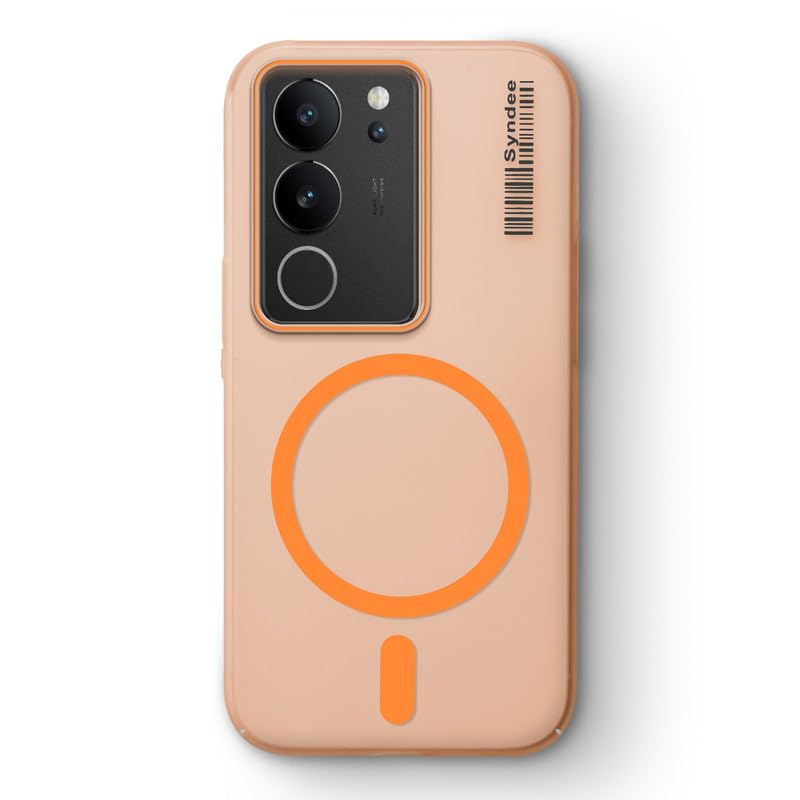 Image of Mr. Case Back Cover for Vivo V29 5G Sleek Frosted Translucent Back Only Compatible with Wireless Magnetic Accessories | Anti-Scratch Shockproof Phone Case - Orange