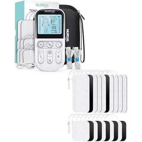 Dual Channel 3-in-1 TENS Unit + 20 Packs 2x2''/2x4'' 2mm Pin-in Pads, NURSAL TENS Unit Muscle Stimulator, EVA Travel Case Electronic Pulse Massager, 24 Modes TENS EMS Machine Pain Relief Therapy Cover