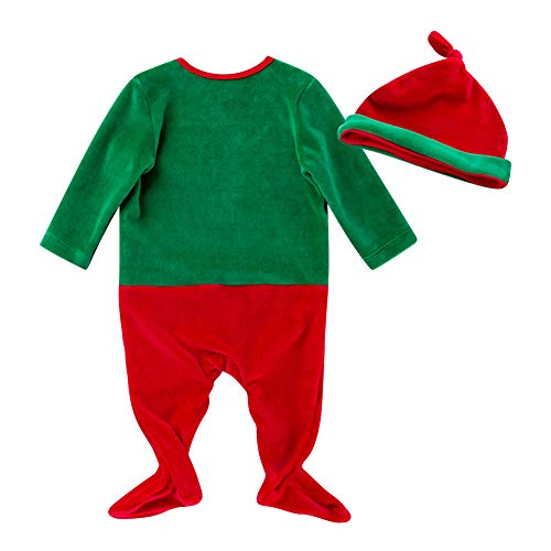 IMEKIS Pasgeboren Baby Meisjes Jongens Mijn 1e Kerst Outfit Lange Mouwen Kerstman Sneeuwman Rendier Gestreepte Print Romper Jumpsuit met Hoed Xmas Party Kleding Set, Groen 1, 0-3 Maanden - Afbeelding 3