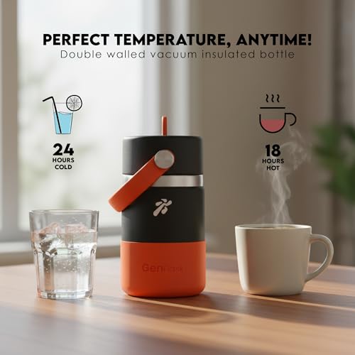 Image of VBOTT GENFLASK-Ozil -380 ml|Thermosteel Flask with Straw Sipper & Carrying Loop| SS 304 Water Bottle|Hot /Cold-18 /24 hrs|Insulated Bottles|Dark Grey /Orange Colour|Multipurpose