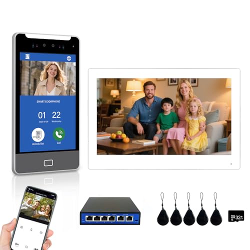 Sistema de control de acceso por reconocimiento facial, sistema de videoportero para viviendas de 1 a 32 unidades, kit de interfono,10 pulgadas, desbloqueo 4 en 1 (Cerradura electrónica)