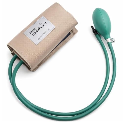 Image of BP Cuff Set - BP Cuff with Bladder, Bulb, & Valve Manual Blood Pressure Monitor Cuff with Hand Pump Bulb & Valve - Universal 2-Tube System for All Brands - Durable Medical Grade Material (GREEN)
