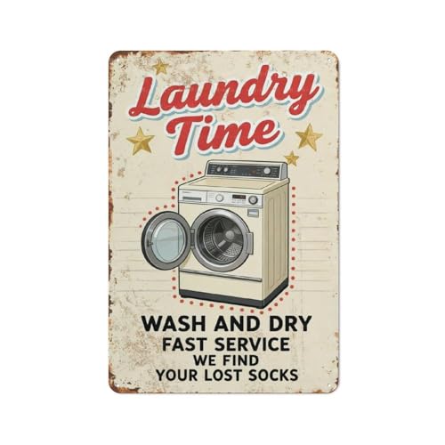 Laundry Time Metal Tin Sign 8x12 Inch Vintage Retro Wall Decor Plaque, Funny Wash and Dry Fast Service Quote Wall Art for Laundry Room Home Decor