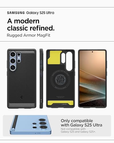 Image of Spigen Rugged Armor MagFit Designed for Galaxy S25 Ultra Case [Fast Wireless Charging /Magnet for Galaxy] (2025) - Matte Black