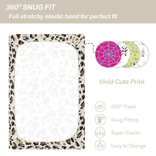 Image of CaTaKu Mini Crib Sheets Fitted for Girls Boys Leopard Cheetah Animals Baby Crib Sheets, Neutral Mattress Sheets Nursery Toddler Bed Sheets 28 inchx 52 inch