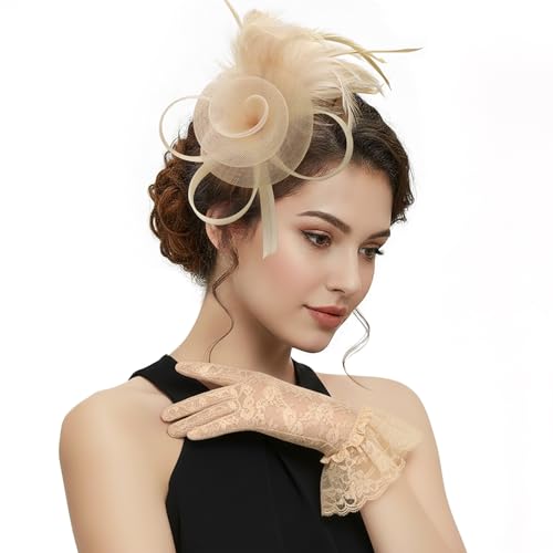 Image of DRESHOW Fascinators Hats for Women Tea Party Fascinator Hats Vintage 50s Headwear Cocktail Wedding Church Derby Hat