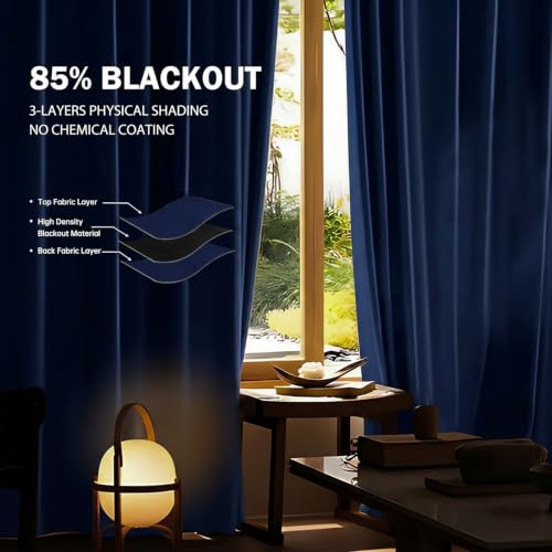 Image of Room Divider Ceiling Mounted Curtains Track Sets Extra Wide Blackout Curtain Flexible Tracks for Bedroom Office Privacy Partition Separator, Navy, W 15 x H 9ft