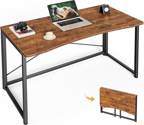 Image of Huuger Folding Desk for Small Spaces, 39.4 Inch Foldable Computer Table | Easy Assembly, Small Writing Work Office Computer Desk, for Home Office, Study, Bedroom, Dorm, Space Saving, Rustic Brown