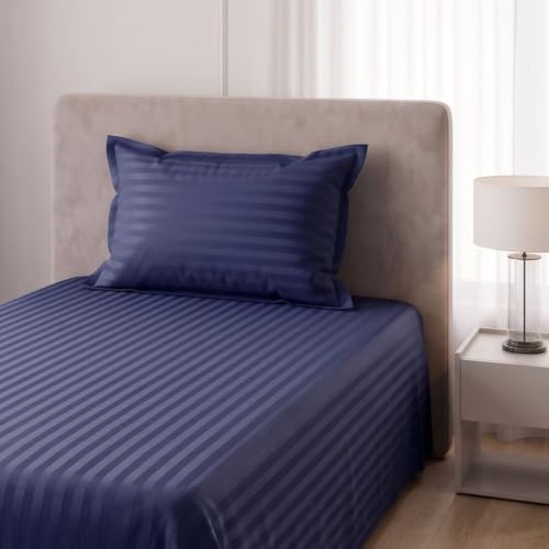 Image of Living Roots Glace Cotton 180 TC Single Bedsheet with 1 Pillow Cover |Single Size 60 x 90 Inches |Soft, Breathable & Durable |Fits Mattress up to 4 Inches |No Colour Bleeding (Navy Blue)