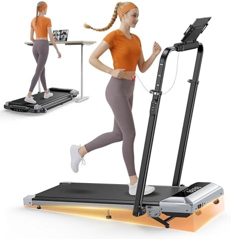 Foldable Walking Pad with 12% Incline, Under Desk Treadmill for Home/Office, Portable Adjustable Compact Treadmill with Remote Control, APP & LED Display, 300lbs Capacity(Obsidian)