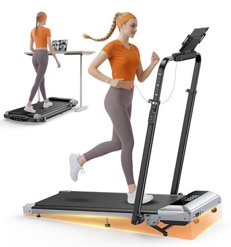 TOPUTURE Walking Pad Treadmill with 12% Incline, 6 in 1 Folding Treadmill with Adjustable Handle Bar for Home/Office, Under Desk Treadmills Portable Walking Pad with App, Mute, Remote(Black-Silver)