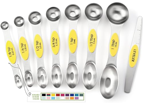 Image of Spring Chef Stainless Steel Magnetic Measuring Spoons Set of 8, Yellow