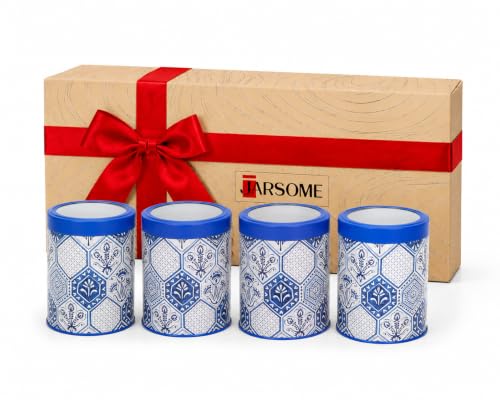 Image of Maroc Collection Airtight Kitchen Container Set| 1100ML- Set of 4| Food Grade Metal Jars for Dals, Millets & Dry Food Storage| Vacuum Lid, Rust Resistant, Stylish Moroccan Blue Canisters