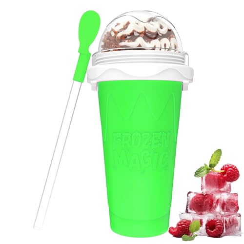 Slushie Maker Cup, DIY Magic Slushy Maker Squeeze Cups, Portable Smoothie Squeeze Cups for Juices, Milk and Ice Cream Make, Double Layer Squeeze Slushy Maker Cup, Birthday Gifts for Family (Green)