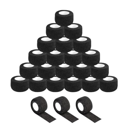 MICEYA 24 Pack Black Self Adhesive Bandages, 1 Inch x 5 Yards, Adhesive Sports Tape, Veterinary Bandage, Machine Grip Tape, Ankle Bandage, Elastic Bandage