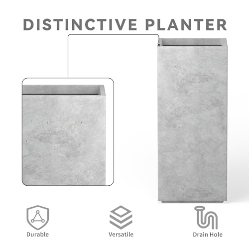 Kante 19.9" H Tall Rectangular Concrete Planter, Modern Square Diameter Plant Pot with Drainage Hole and Rubber Plug for Indoor Outdoor Home Patio Garden, Natural Concrete by Kante - Image 8