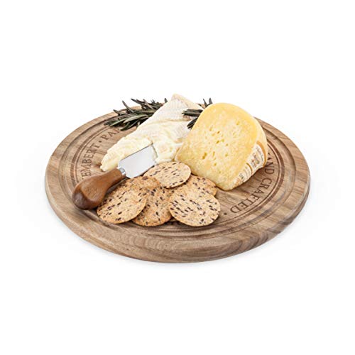 Twine Round Cheese Board and Knife Set Serveware Accessories for Appetizers and Charcuterie, 11 Inch Diameter, Brown