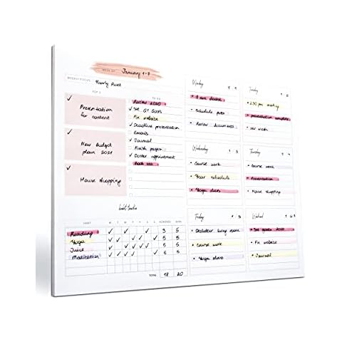 Weekly planner notepad - Daily & Monthly Calendar Agenda 2022 I To do List Notepads, Habit Tracker, Great Academic Planner for College Student & Business Appointments Notebook (Pink) Cover