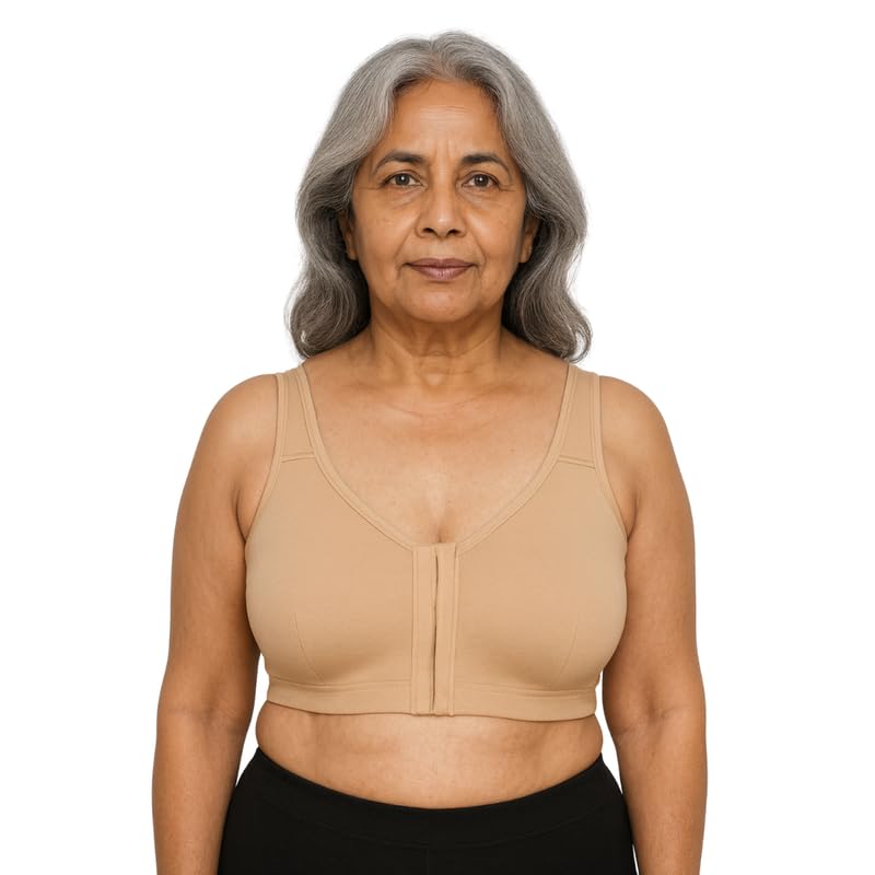 Sugar Shell Silver Line Women’s Front Open Support Bra for Seniors/Elderly Women | Wire-Free Cotton Comfort | Full Coverage | Skin