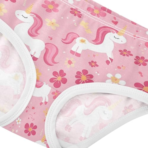 Wusikd Cute Pink Unicorns Girls' Underwear Cotton Flowers Girls Briefs Soft Toddler Underwear 2T4