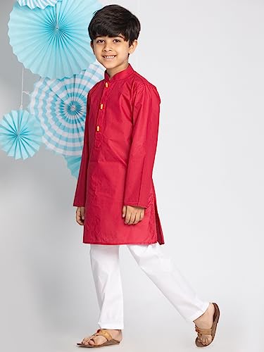 Image of JBN Creation Boys Boys' Maroon Cotton Blend Kurta Pyjama and cap Set