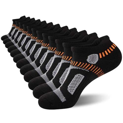 Heatuff Mens Athletic Ankle Socks Moisture Wicking Cushion Running Low Cut Sock 6 Pack, B-black 6 Pairs, One Size