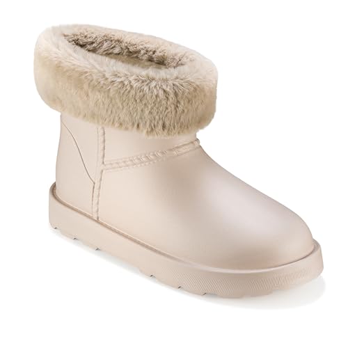 ESTRO Warme Gummistiefel Damen Gefüttert - Gummistiefel Gefüttert Damen Wasserdicht Winterschuhe F115 (39 EU, Beige)