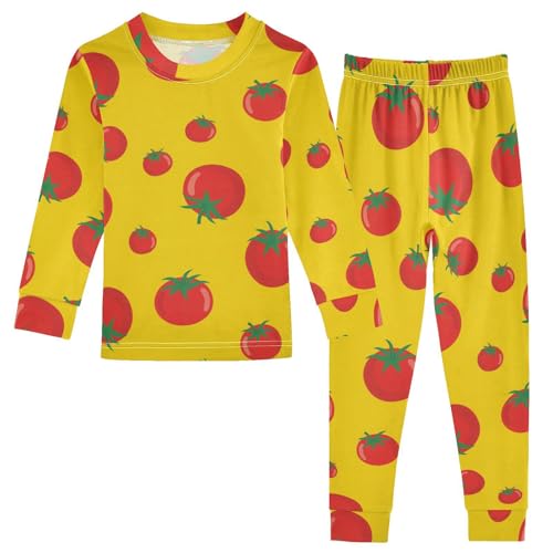 Pajama Sets Long Sleeve Tomato Pattern on Yellow Soft Comfy Sleepwear 2 Piece PJS 3-8T