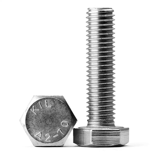 Image of M8-1.25 x 30mm Hex Head Screw Bolt, 18-8 (304) Stainless Steel, Fully Threaded, Plain Finish, Quantity 15