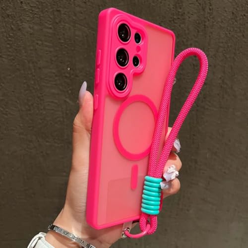 Coque Galaxy S23+ rouge rose avec dragonne pour voyage